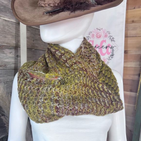 MinxNY Infinity Cuff Scarf With Zip Pocket Orange Yellow 💗 - Picture 1 of 5